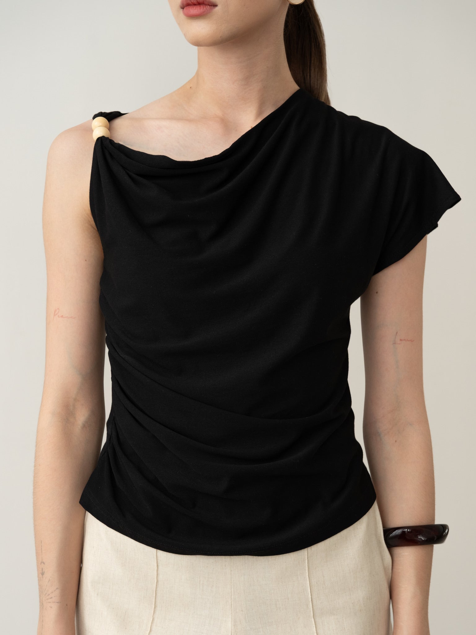 Wood Asymmetrical Bead Top