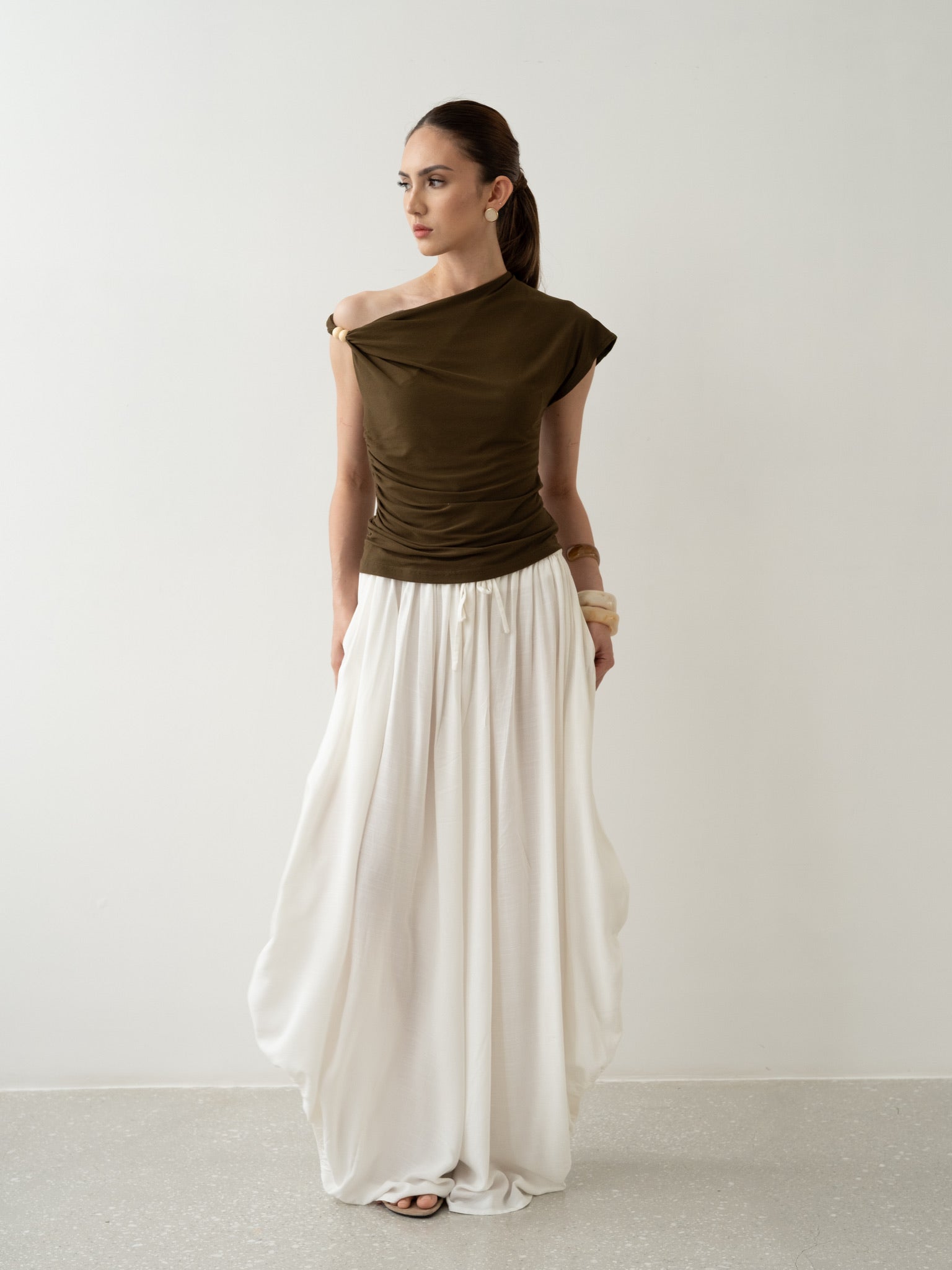 Wood Asymmetrical Bead Top
