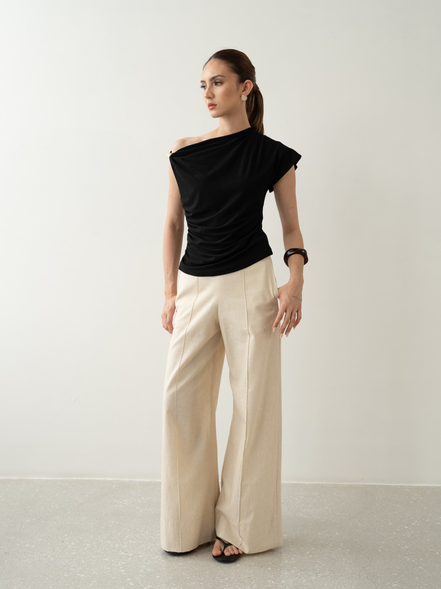 Wood Asymmetrical Bead Top