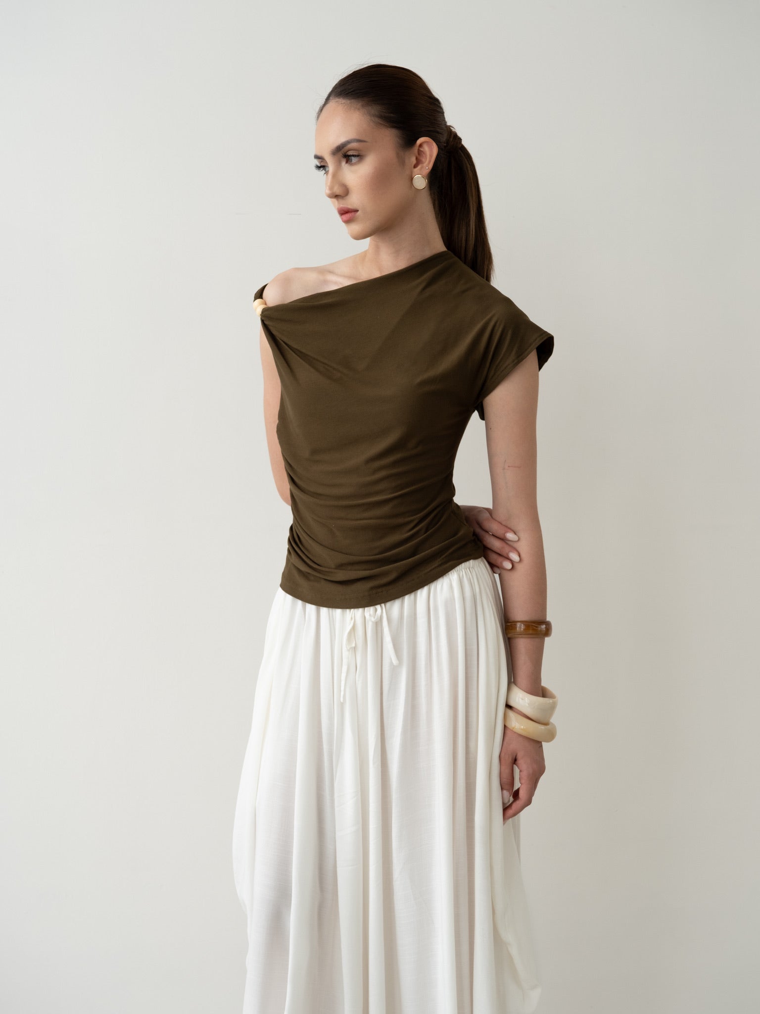 Wood Asymmetrical Bead Top