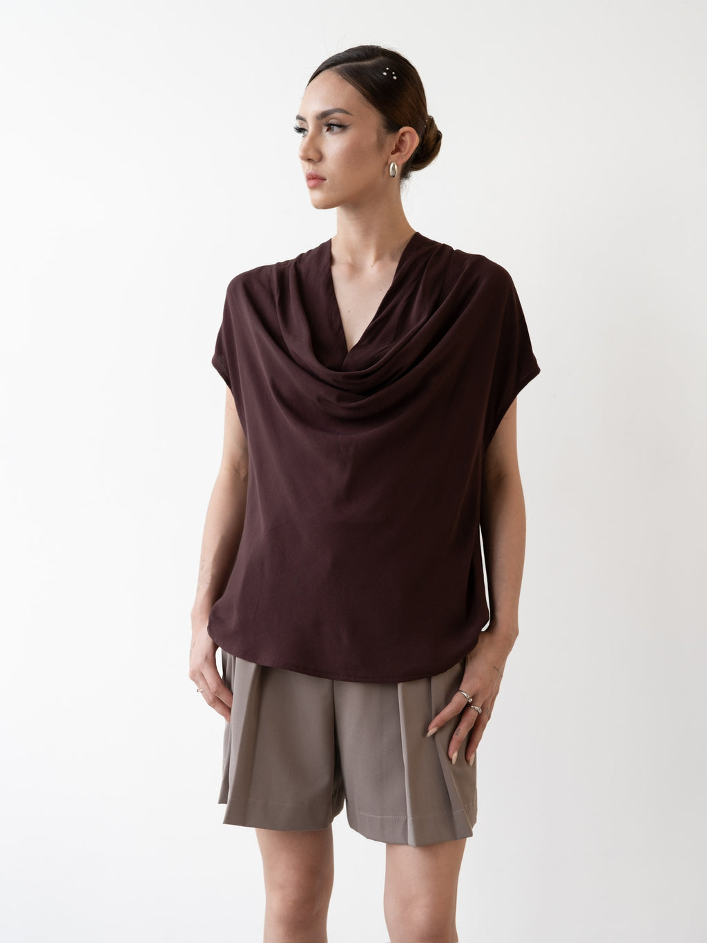 Palm Draped Cowl Top