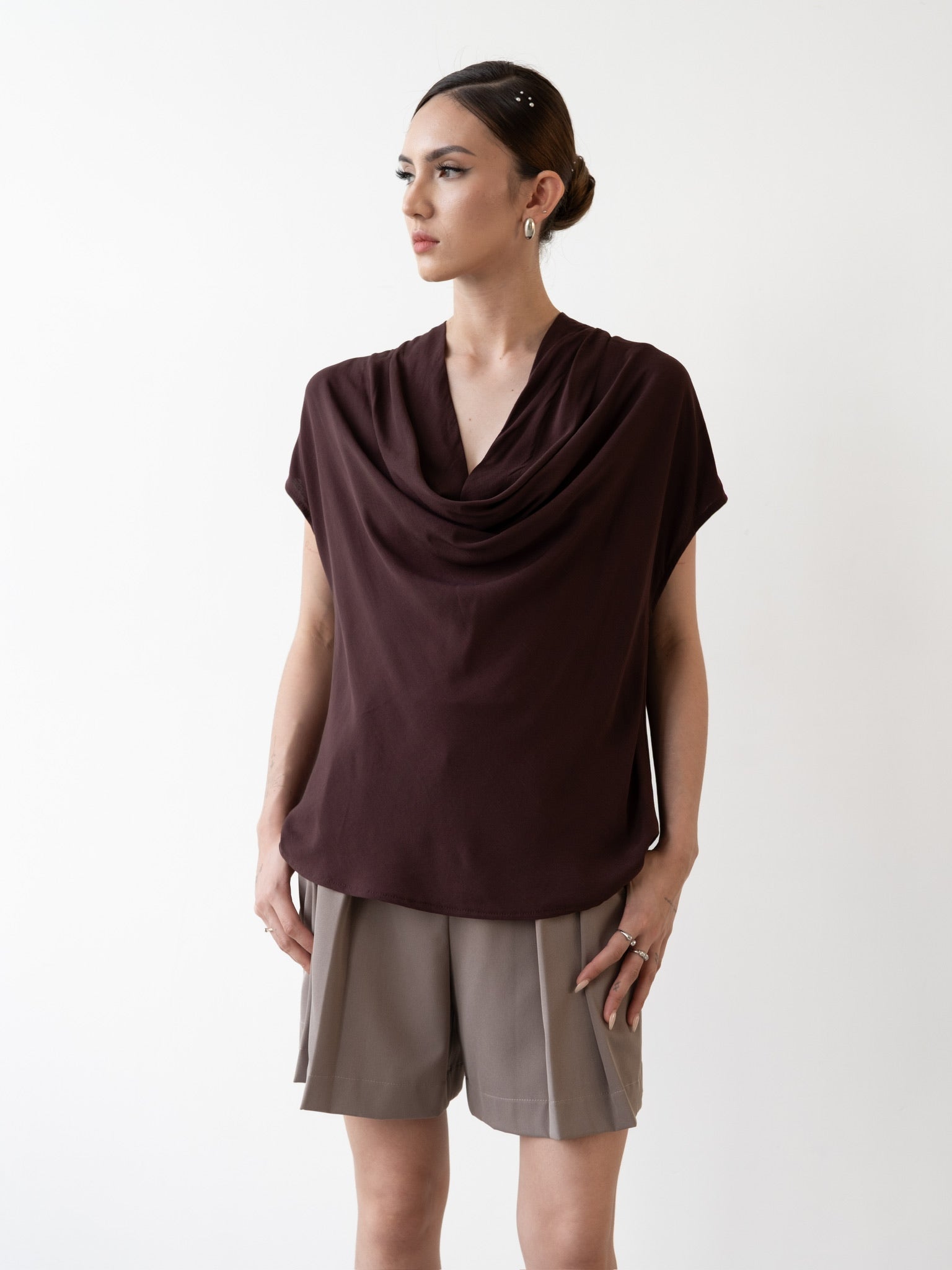 Palm Draped Cowl Top