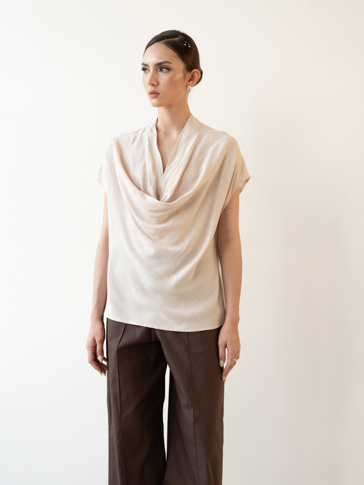 Palm Draped Cowl Top
