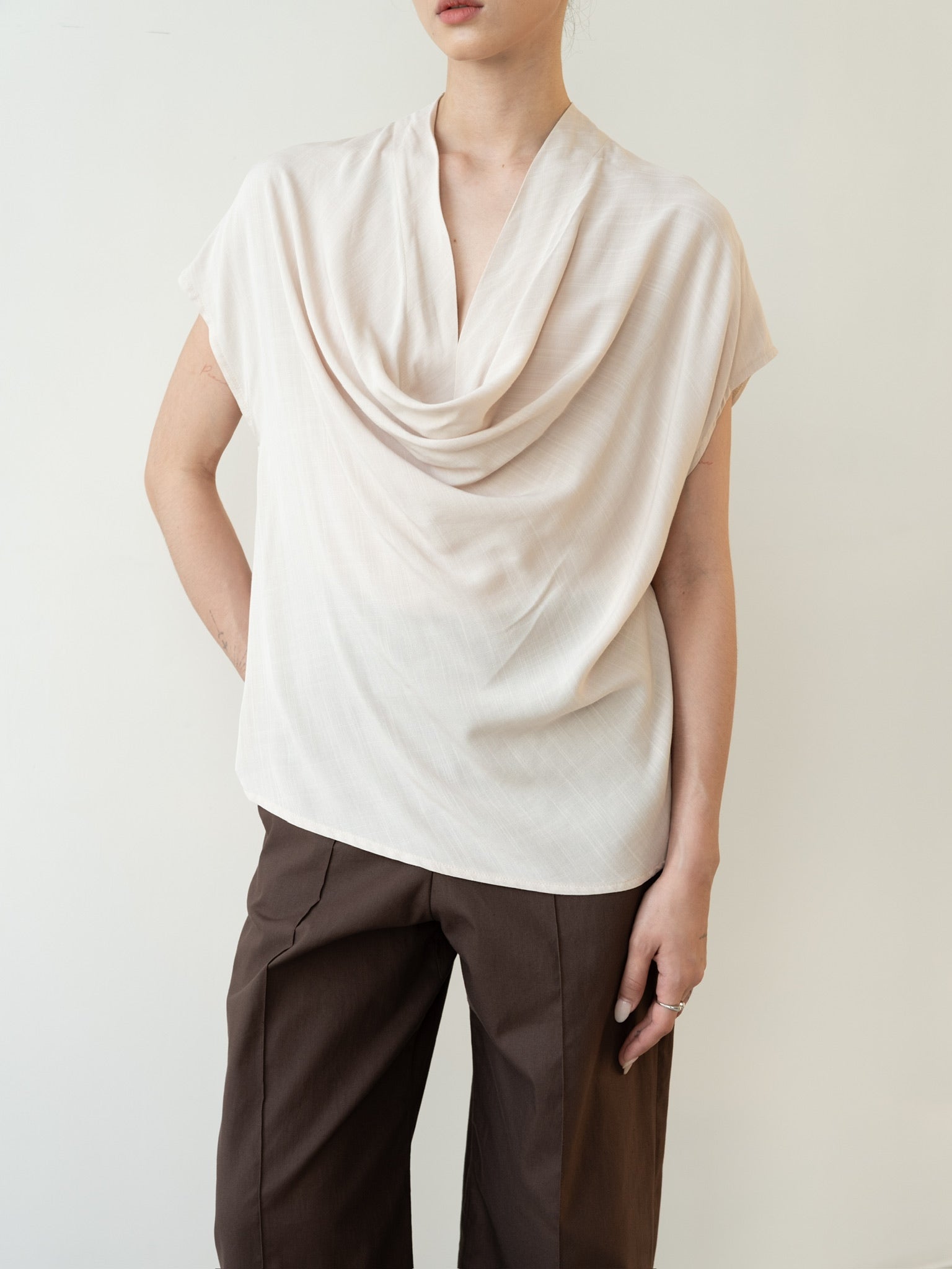 Palm Draped Cowl Top